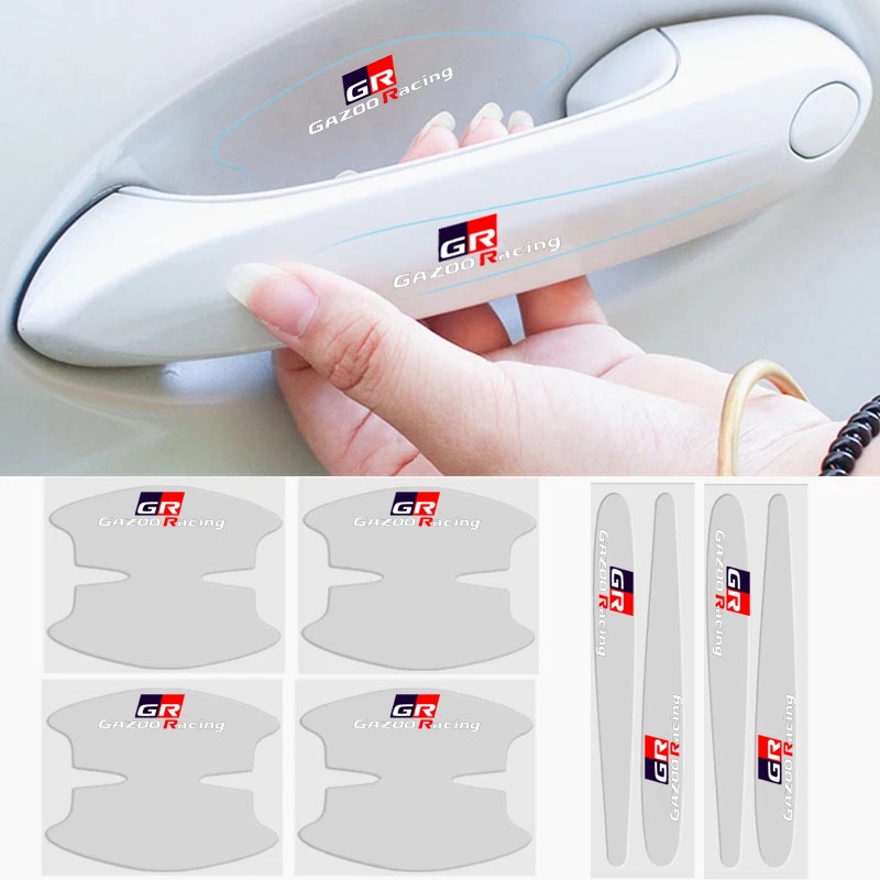 8pcs Car Styling Scratchs Transparan Door Cup Handle Film Pelindung Untuk Toyota GR Gazoo Racing Rush Camry Rav4 Yaris Prius VIos Yaris Corolla Cross Wish Revo CHR Avanza Fortuner