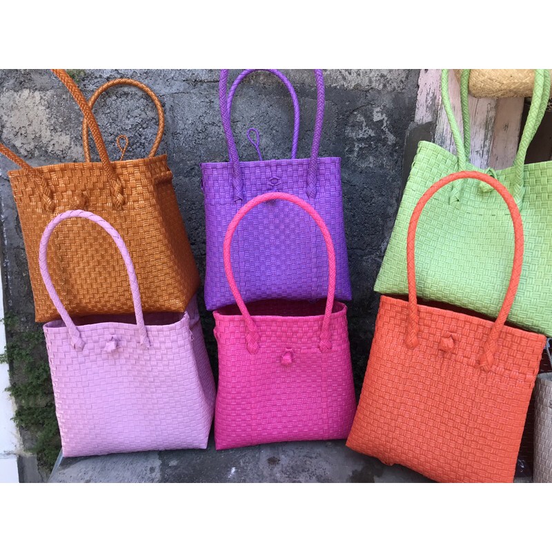 Tas Anyaman Plastik Bali Pastel Premium size M
