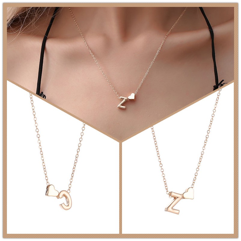 [MHANG]Kalung Rantai dengan Liontin Hati Warna Pink Gaya Eropa / Amerika untuk Wanita A-T