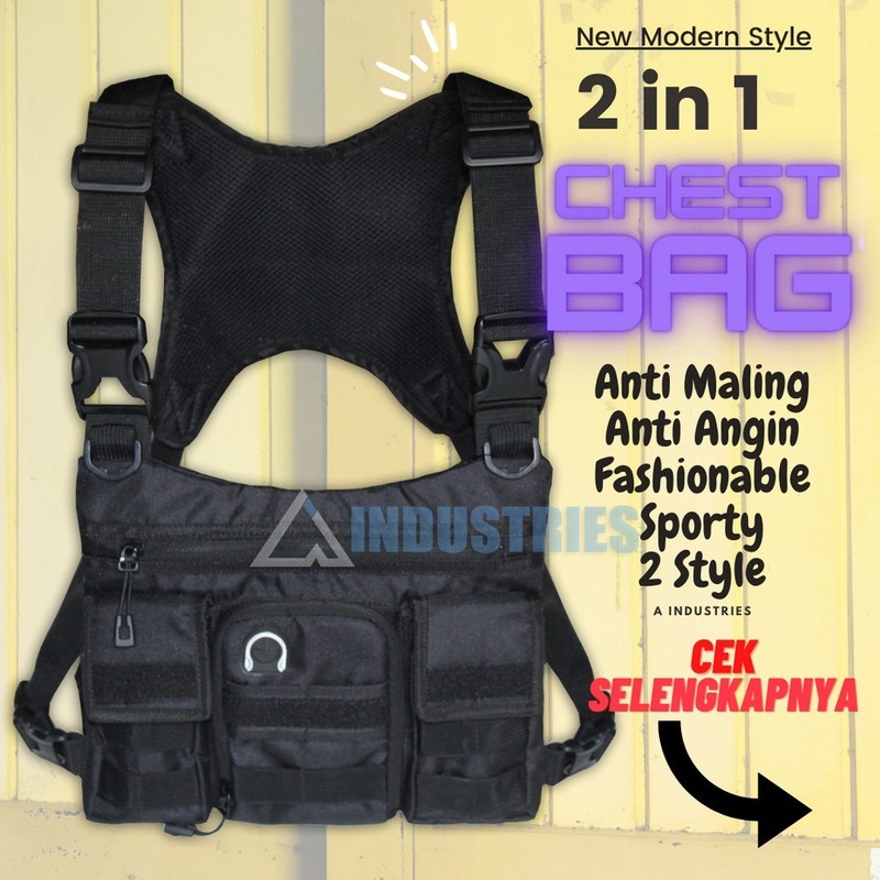 Tas Anti Maling Wanita Pria/ Chest Bag Tas Dada Tactical Rompi Hp Wanita Pria Original Vest Bag Terb