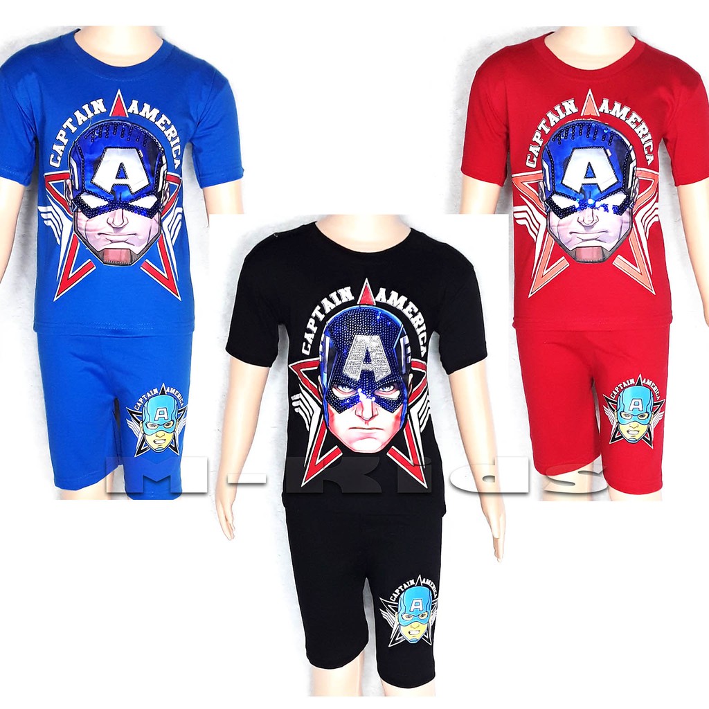 MKids88 - Baju Setelan Anak Laki-Laki Mata Nyala Lampu LED Superhero CAPTAIN AMERICA KAPTEN AMERIKA