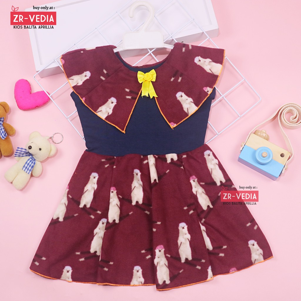 Dress Yolla size 1-2 Tahun / Dres Cape Anak Perempuan Murah Katun Adem Gaun Pesta Baju Kensi Cewek