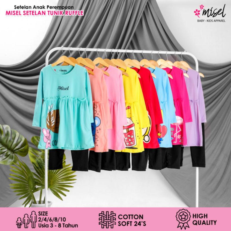 MISEL setelan Tunik Ruffle LEGGING Setelan Anak Perempuan 2-8 Tahun Setelan Baju dan Legging