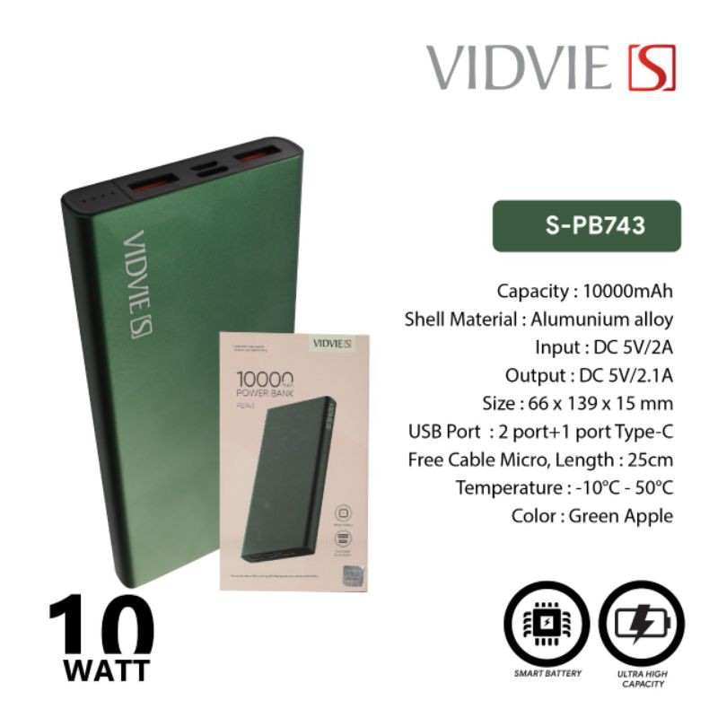 POWER BANK VIDVIE S-PB743 DARK GREY