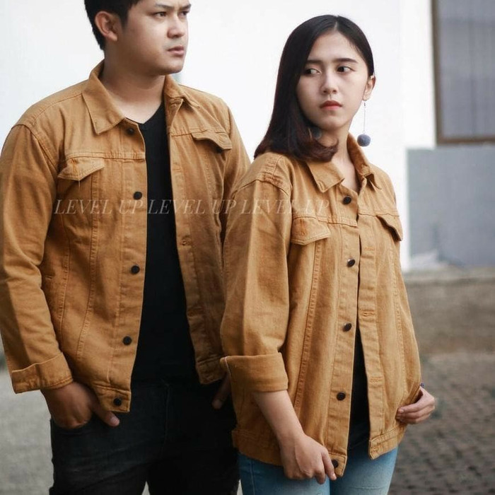 jaket jeans couple jaket denim couple jaket pasangan warna mustard - Mustard XL, dan M