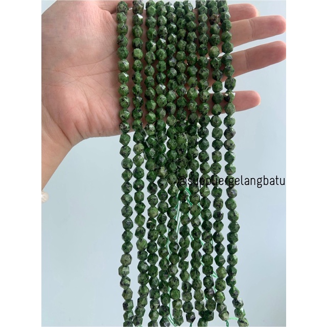 batu faceted hexagon Stone 8mm hijau lumut green chrysocola corak akik