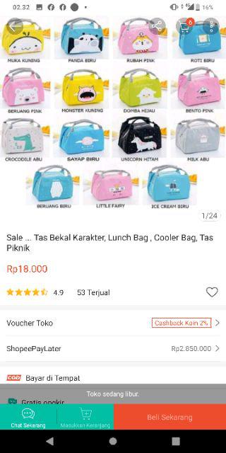 Sale ... Tas Bekal Karakter, Lunch Bag , Cooler Bag, Tas Piknik