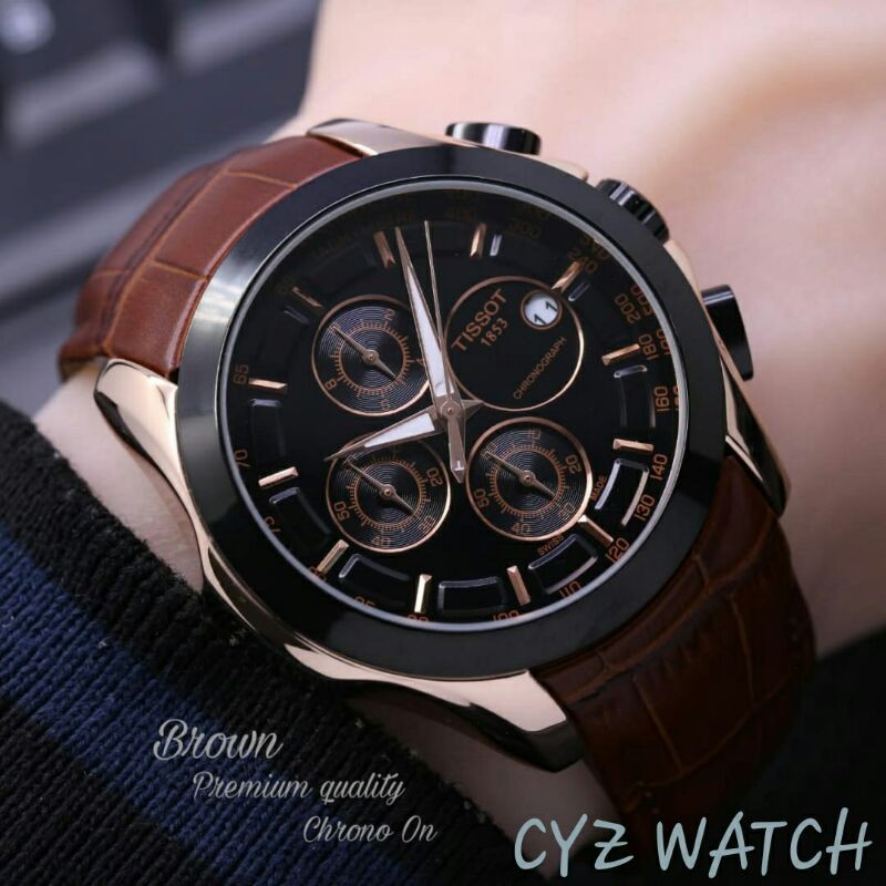 Jam Tangan Pria Elegan Exclusive TIS SOT MASTER SPORTY Premium Watch Brown Rosegold