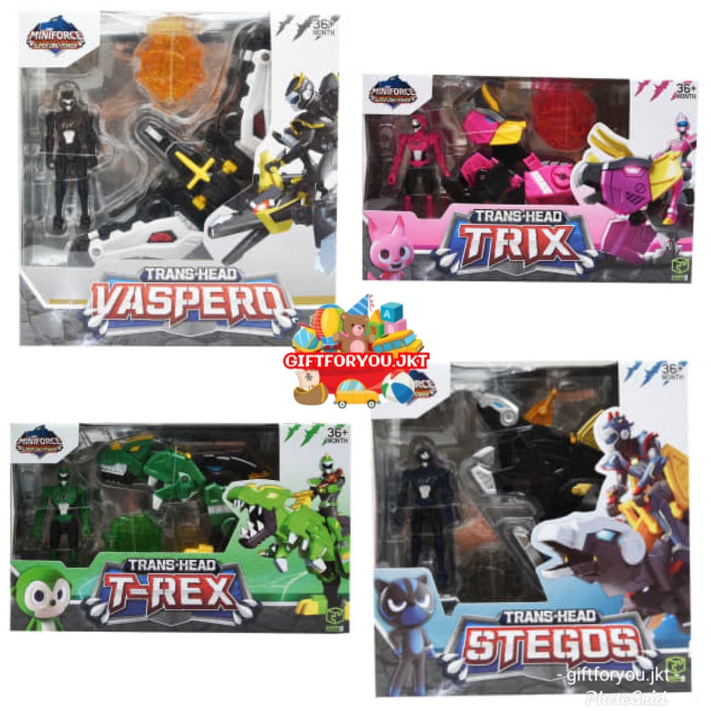 Miniforce Small Figure Robot Trans Head Vaspero Trix T-rex Stegos Toy Mainan Anak Action Hero Movie 