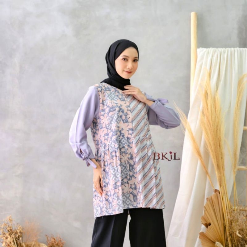 ATASAN BLOUSE BATIK CEWEK MIX MOSCREPE WARNA SOFT ABU GREY BIG SIZE JUMBO XXL KONDANGAN KERJA