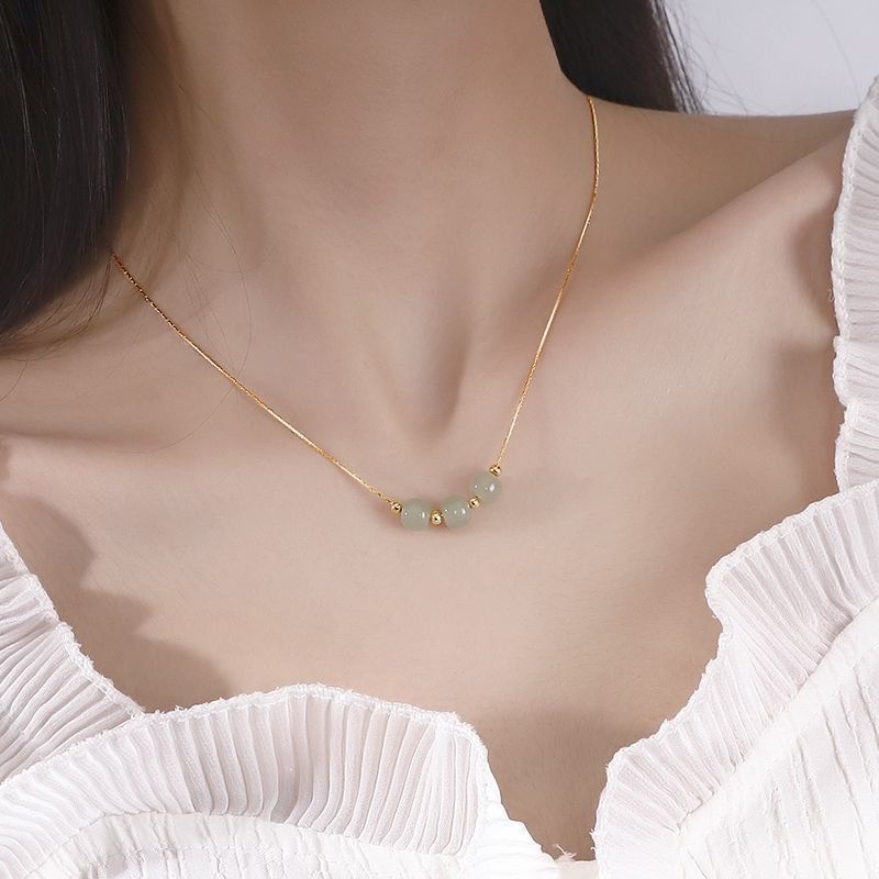 New Jade Beads Necklace for Women Handmade Beautiful Neck Clavicle Chain Necklaces 2022 Trend Fashion Jewelry