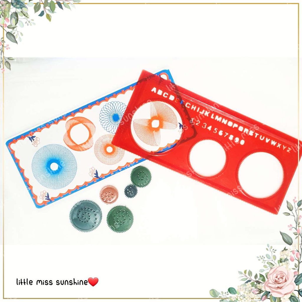 Penggaris 21 cm Roller Rolling Set 6 in 1 Aneka Template Pola Segi Lingkaran Ukuran Roda Ruler Pattern Design Patrun Wheel Bundar Bulat Bulet Membuat Kesenian Seni Sekolah Grafik Bunga Flower Ulir Roll Rol Angka Huruf grosir termurah Little Miss Sunshine