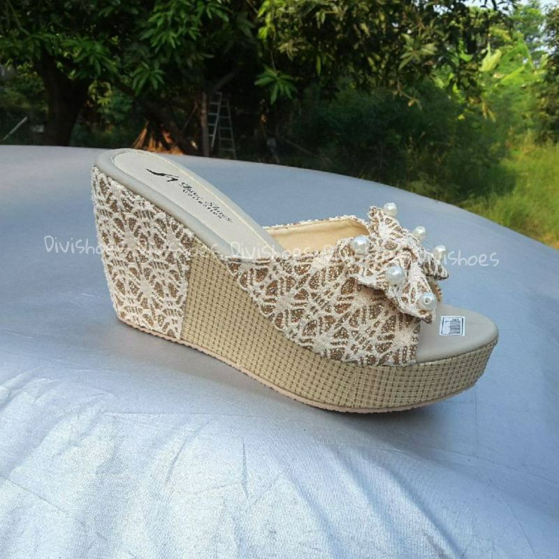 Sandal wanita wedges brokat - wedges wanita brukat - sendal wanita fashion DV21