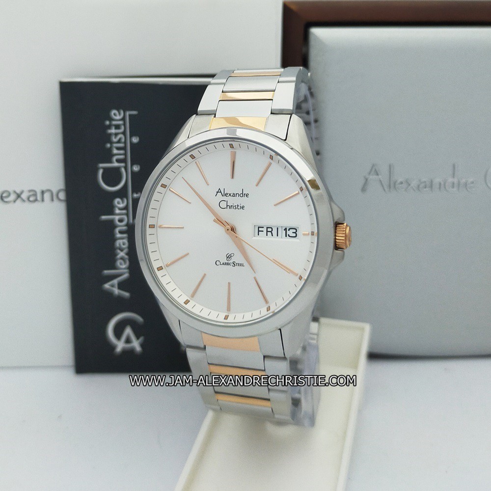 Jam Tangan Pria Alexandre Christie AC 8592 ME SVRG silver rosegold Ori