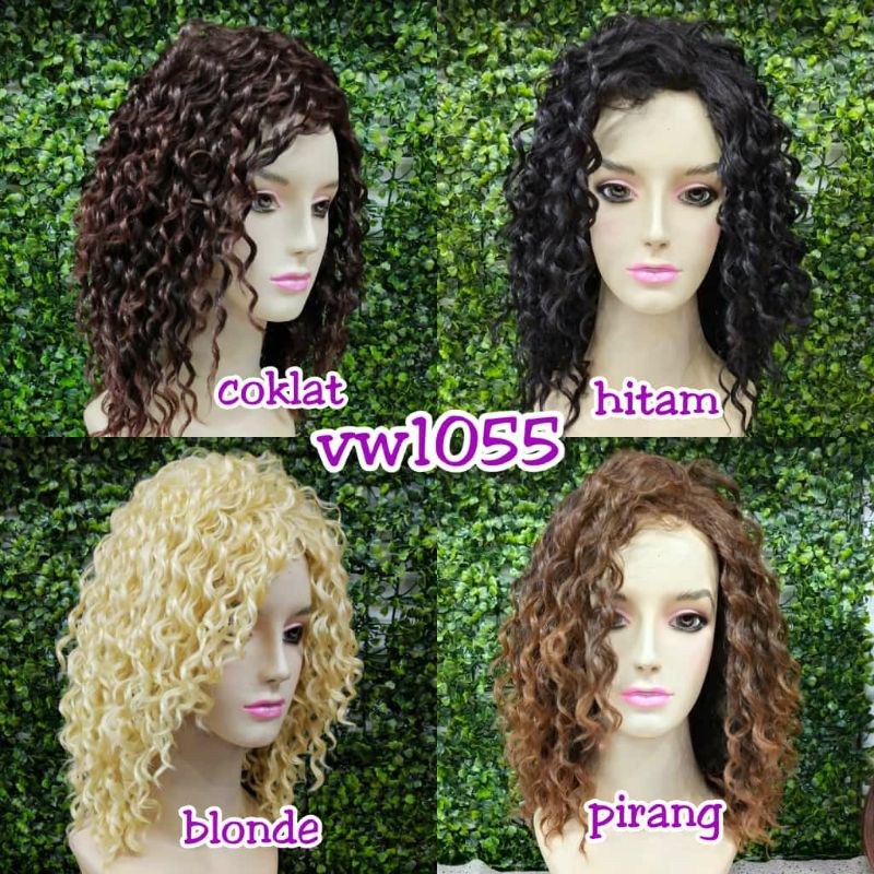 WIG KERITING WANITA PRIA PENDEK WIG KRIBO CURLY TANPA PONI RAMBUT ASLI 1055