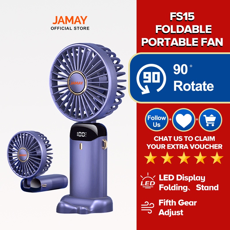 JAMAY FS15 NEW 3000mAh 5-Speed Wind Kipas Angin Mini Genggam Portabel Karakter LCD Display Portable Handheld Fan Mini Fan