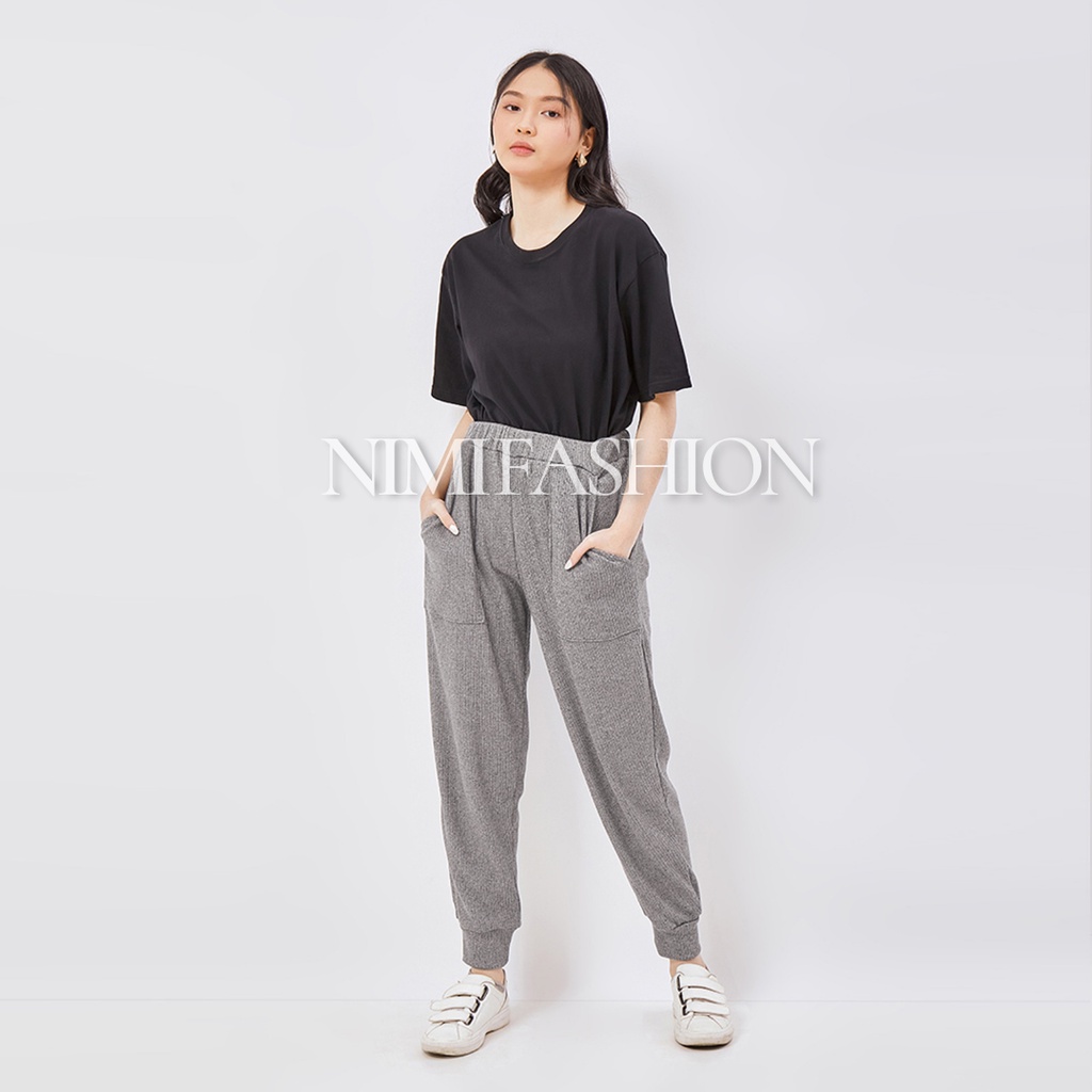 NIMI - Jisoo Pants Celana Joger Rajut Wanita Premium Import Bahan Tebal