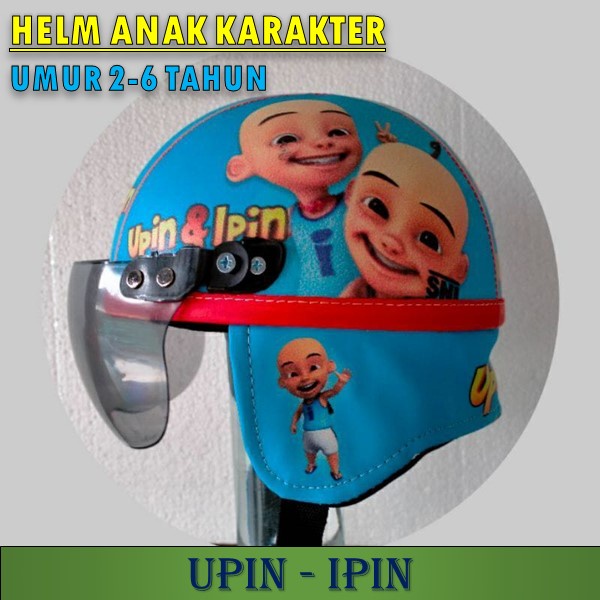 Helm Anak Retro Kulit Sintetis Motif Karakter