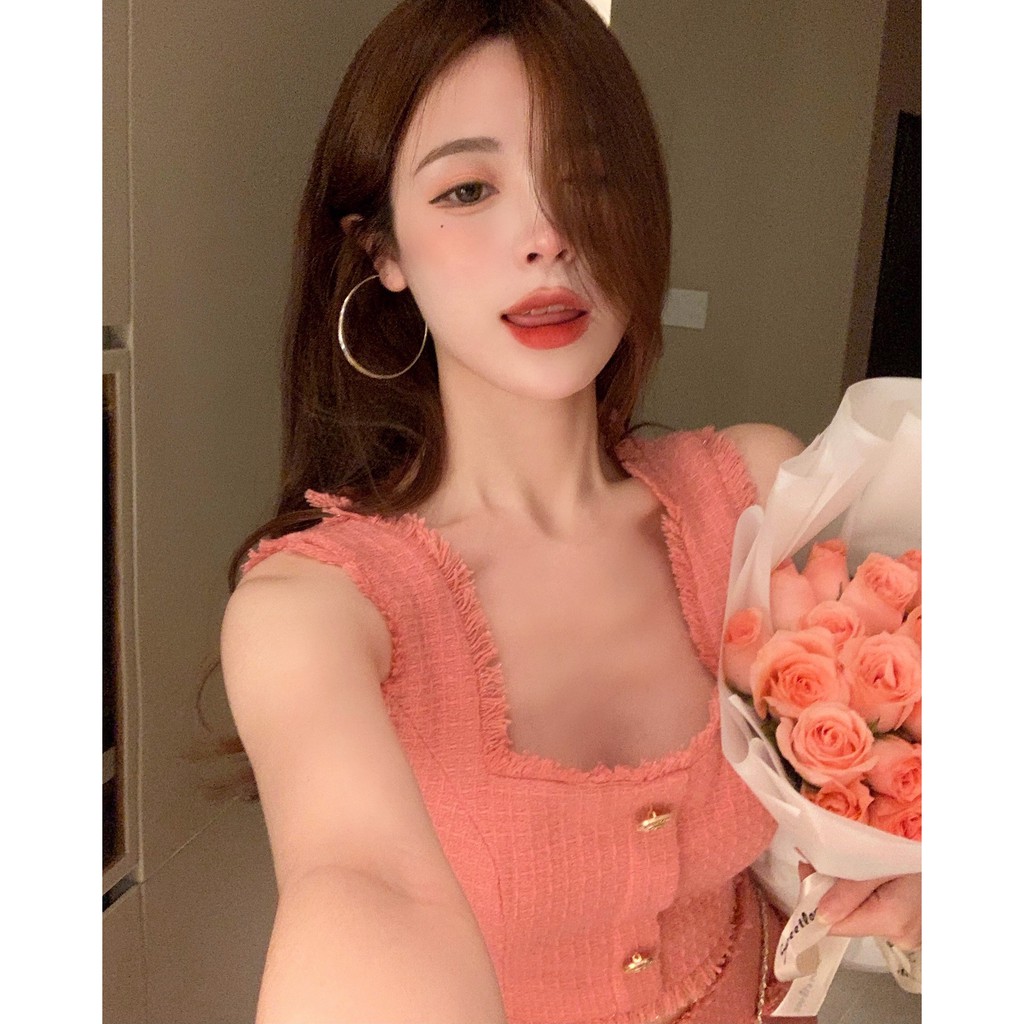 Suhao Musim Panas Baru Imperial Suster Xiao Fragrance Chic Set Perancis Retro Xiao Zhong Tea Break Balon Bunga String Dress