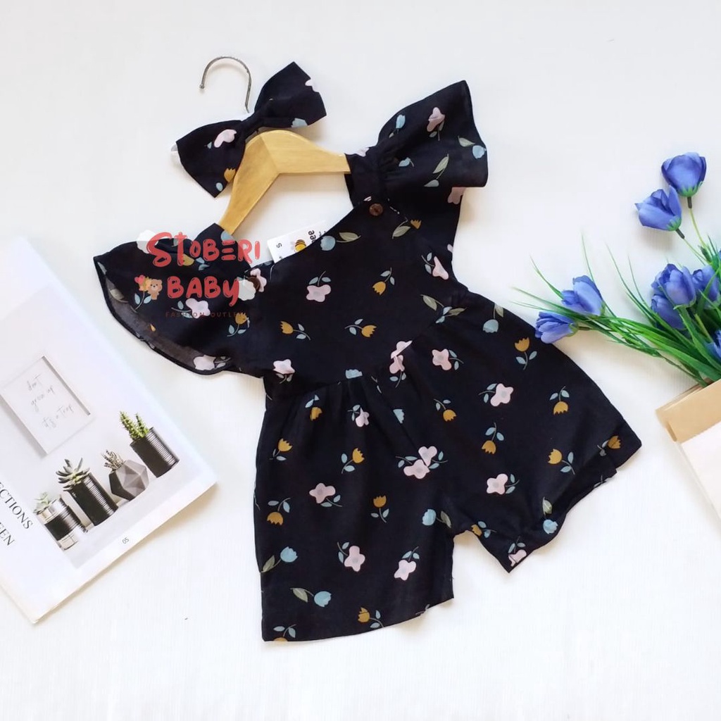 PUNCAK 3.3 stoberi baby - BBB JUMPSUIT LAURA setelan anak perempuan jumper bayi motif bunga lucu free headband