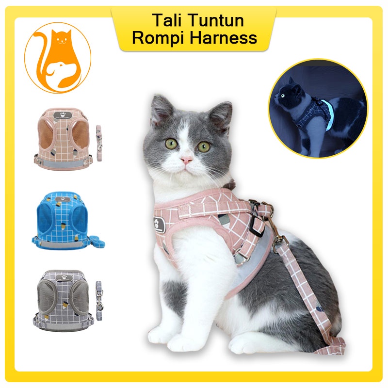 Tali Kucing Harness Tali Tuntun Harness Hewan Anjing Kucing Model Rompi Cat Leash Dog Leash Tali Tuntun Kucing Rompi