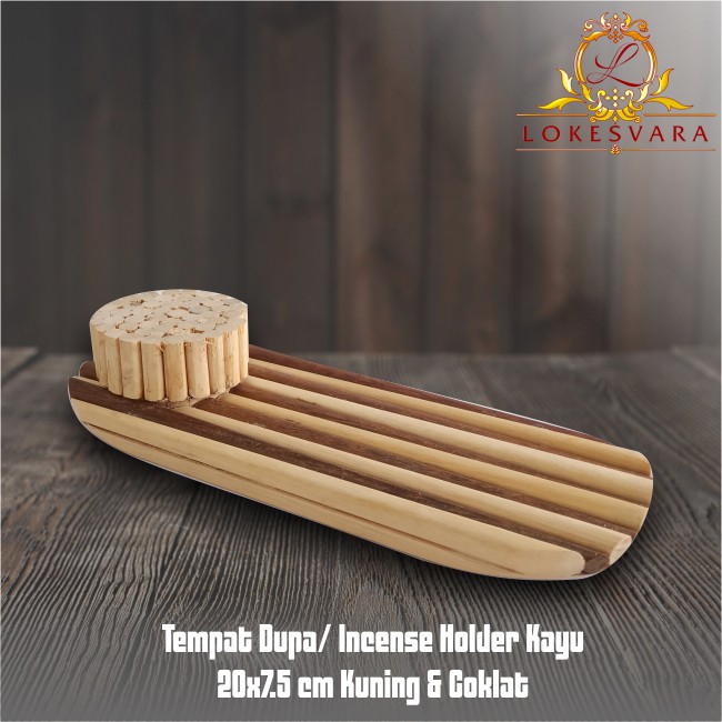 Tempat Dupa Incense Holder Kayu 20x7.5 cm Kuning Coklat