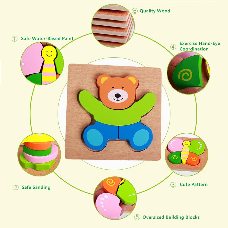 Mini Chunky Puzzle Wooden Puzzle Anak Puzzle Kayu Jigsaw Puzzle 3D Mainan Balita Mainan Edukasi