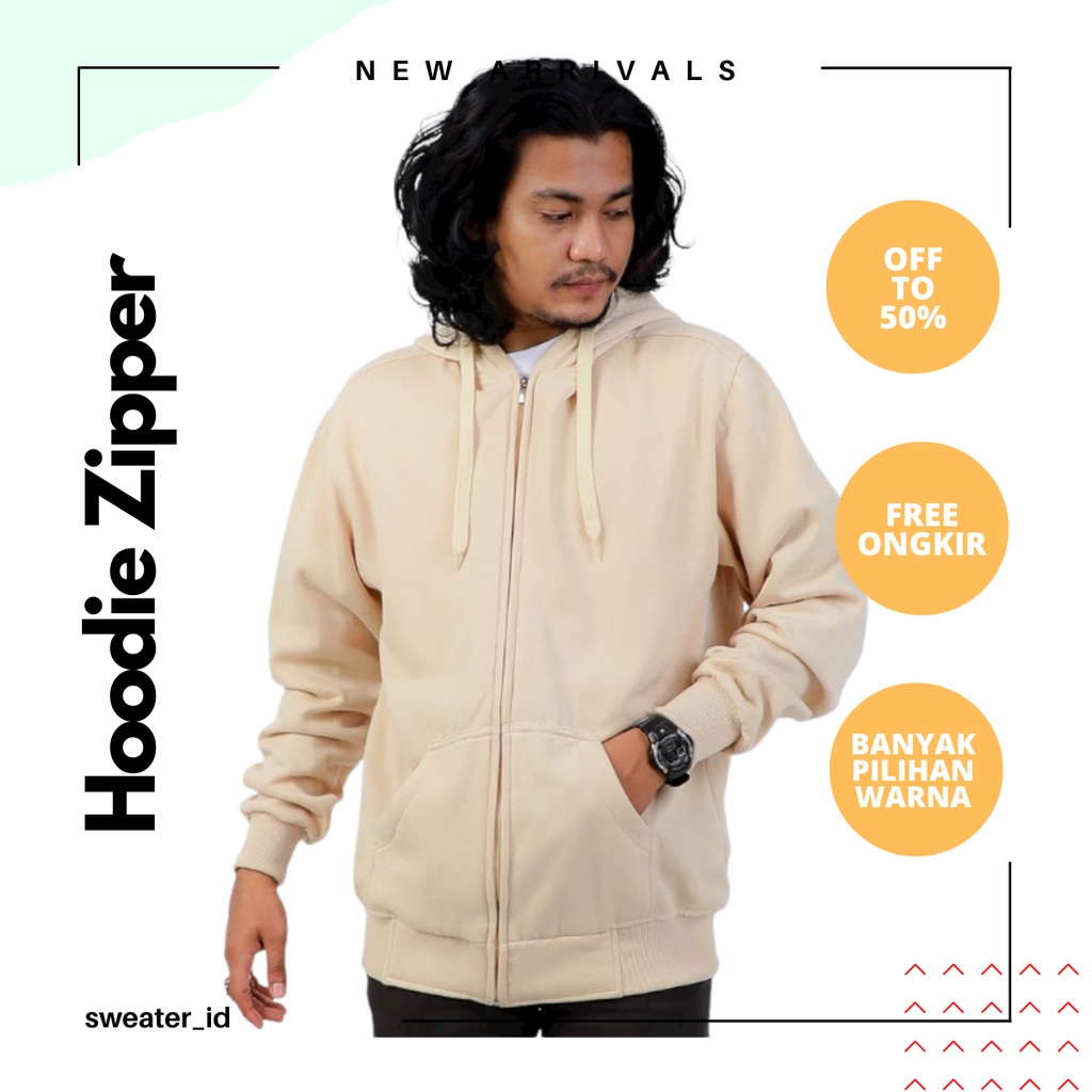 SWEATER_ID Hoodie Zipper Coklat Latte Polos Jaket Resleting Pria Wanita Unisex