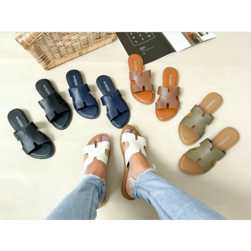 SANDAL WANITA HERMES TEPLEK TERBARU ASLI KULIT GARUT
