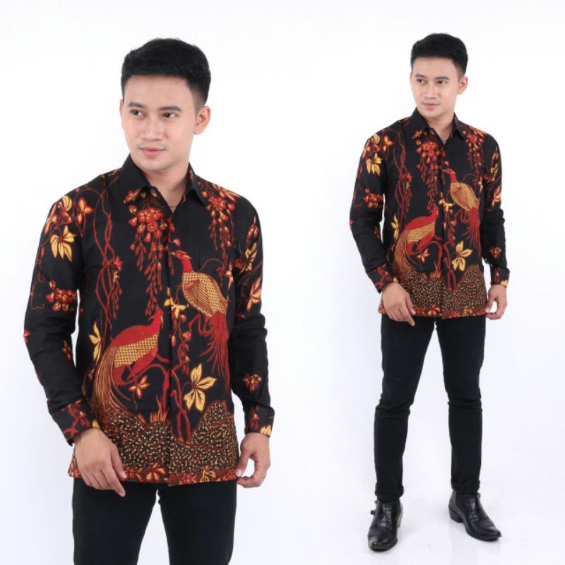 KEMEJA BATIK lengan panjang MOTIF BURUNG &amp; bambu