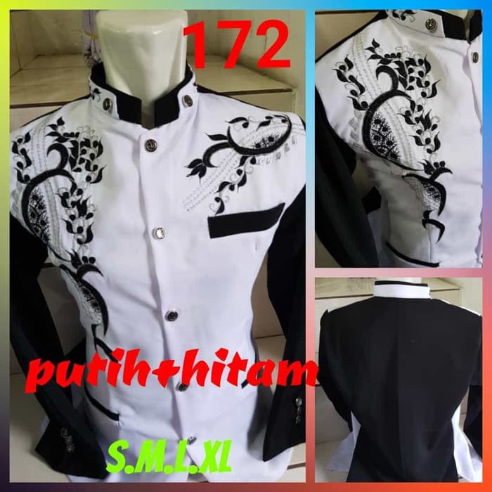 Zidan Kurta Lengan Panjang / Baju Koko Dewasa Lengan Panjang GM527 Jasko Bordir Kombinasi Putih No