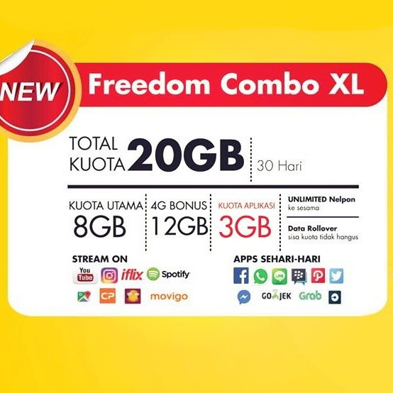 20gb Paket Data Kuota Internet Indosat Freedom Combo Xl 20 Gb 8 Gb 12 Gb 4g Shopee Indonesia