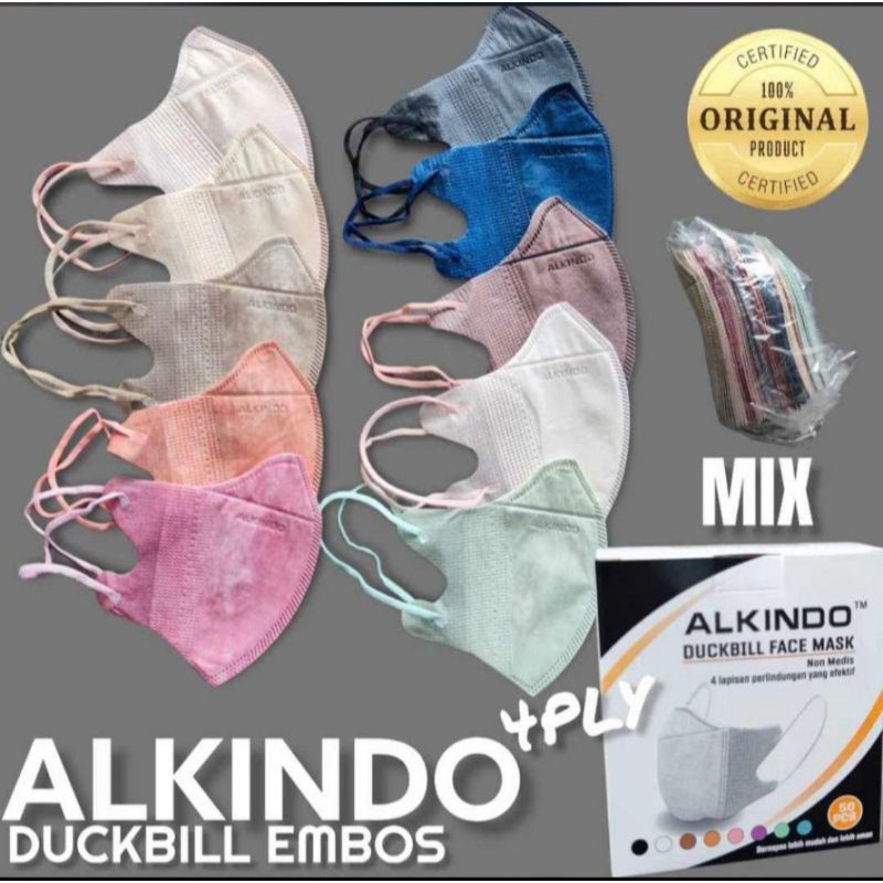 Masker Duckbill Alkindo Mix Warna 10 Warna 1box isi 50pcs