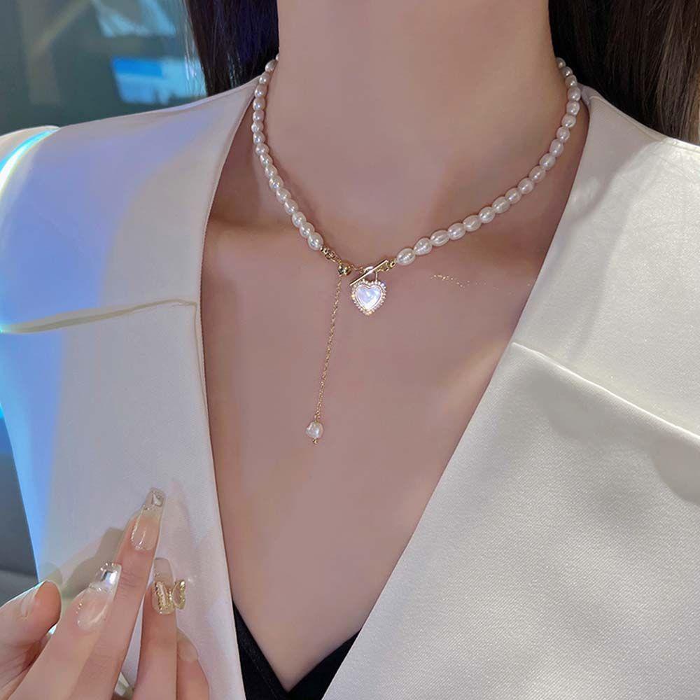 Mxbeauty Kalung Mutiara Elegan Retro Hadiah Shell Perempuan Choker Wanita Rantai Klavikula