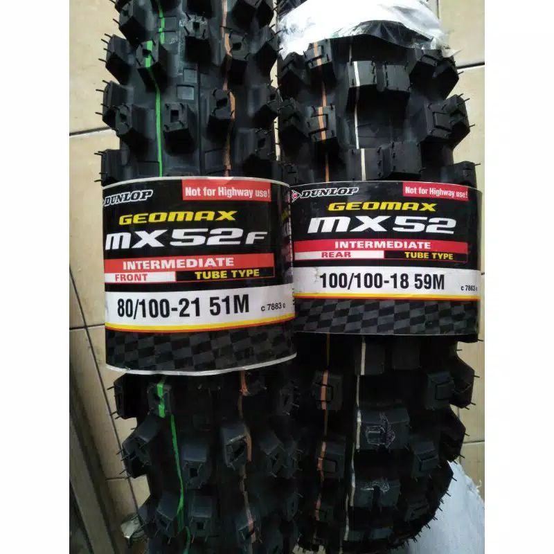 ban trail Dunlop geomax mx52 ring 18/21 sepasang depan dan belakang ukuran 80-100/21 dan 100-100/18