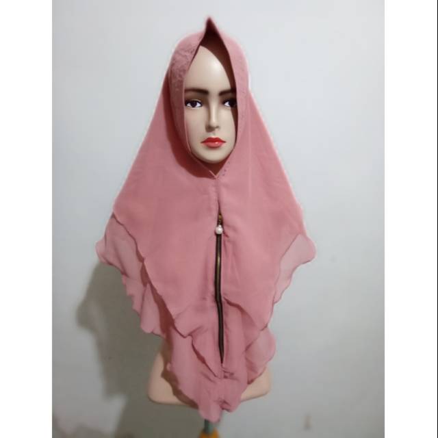 SECOND like NEW Jilbab, khimar, instan, ceruty, pink, retsleting mutiara