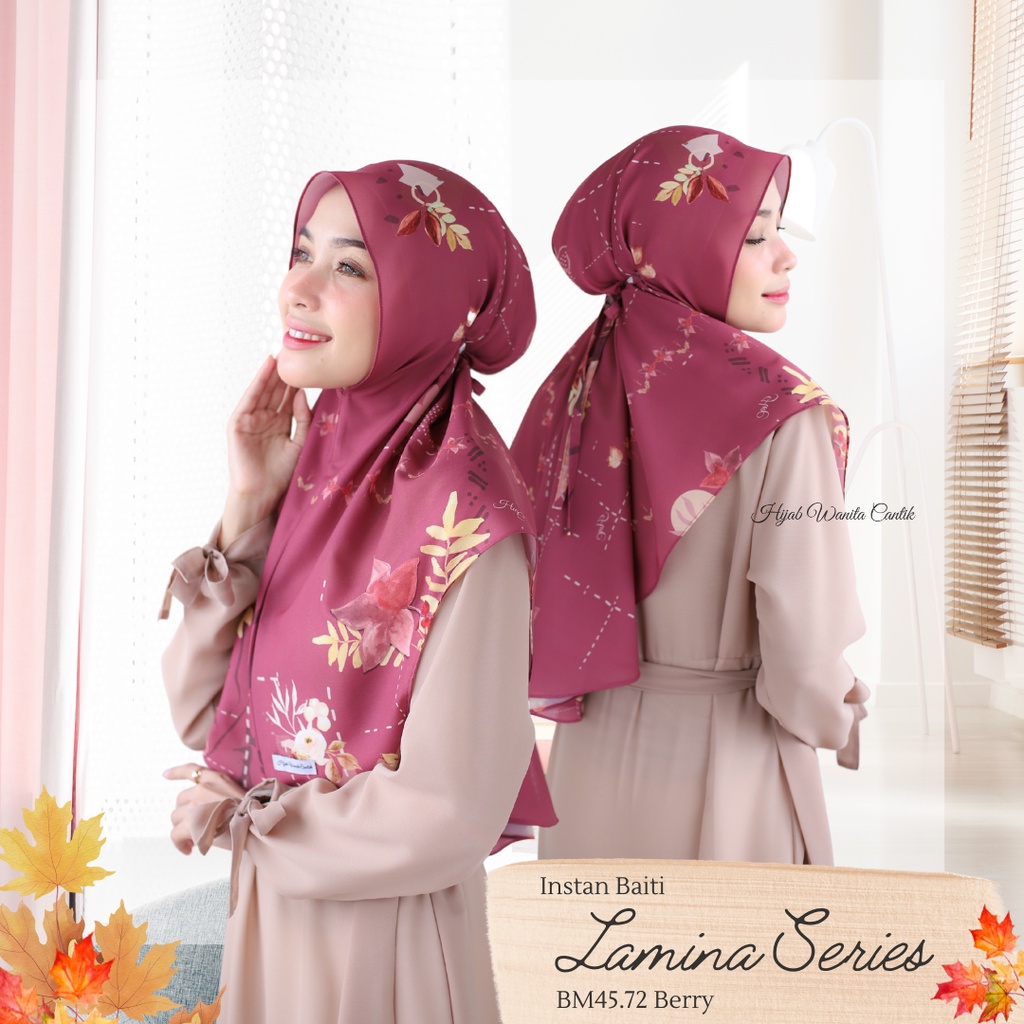Hijabwanitacantik - Instan Baiti Lamina Series BM45.72 Berry | Hijab Instan Bergo | Jilbab Instan Motif Printing Premium