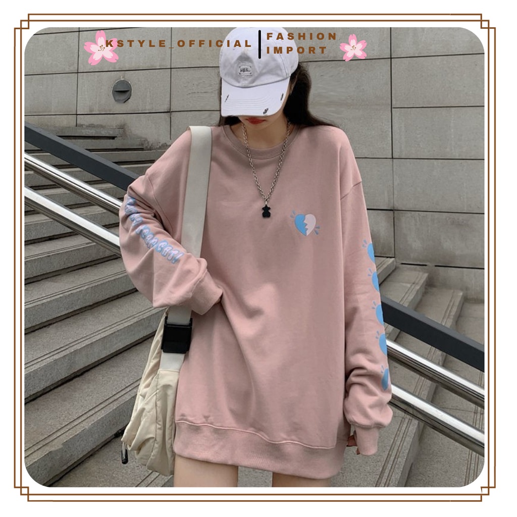 KSTYLE // Sweater Korea Oversize Broken Heart Fashion Korea Wanita Hoodie Kpop Style