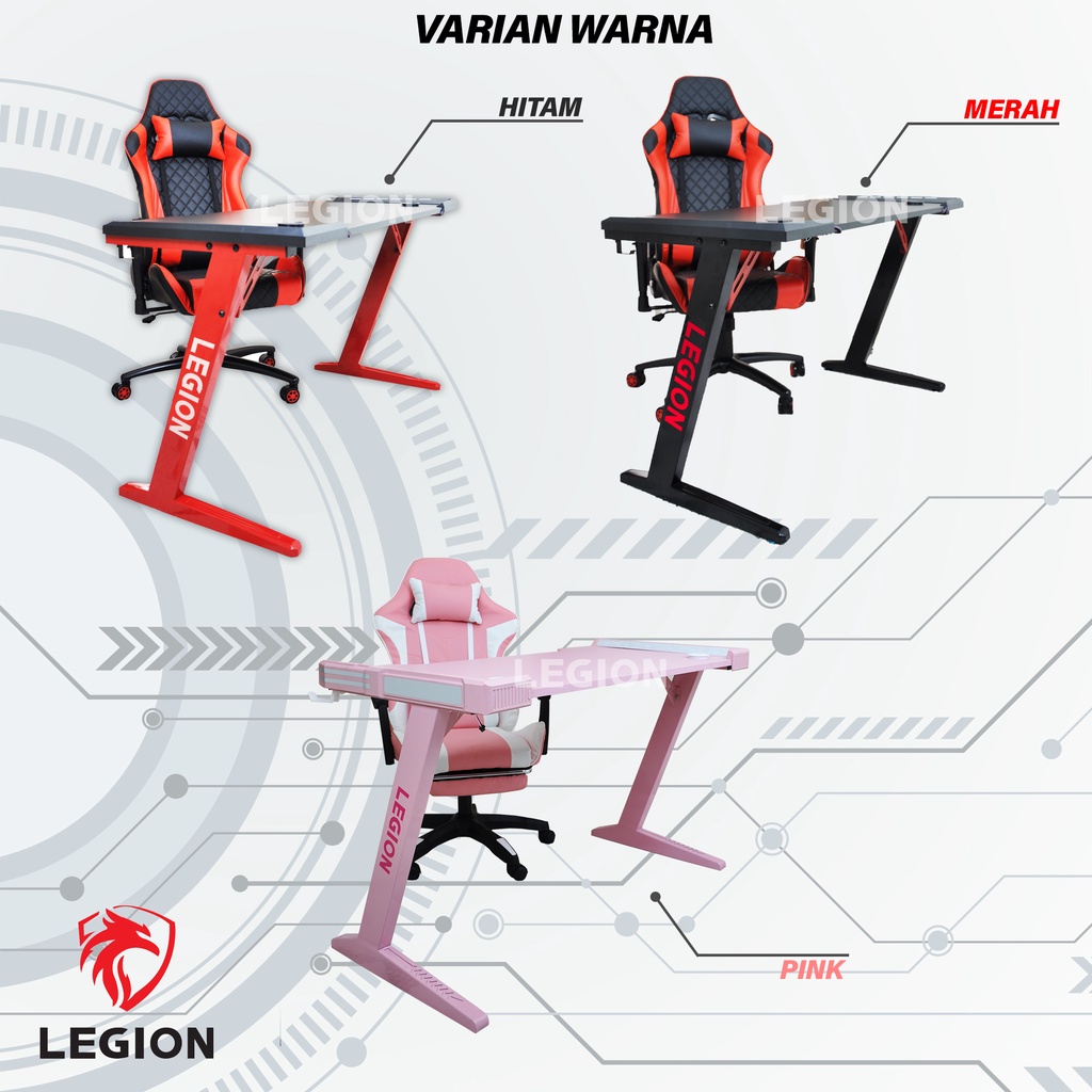 LEGION Meja Komputer Gaming PC LED Gaming Desk Table