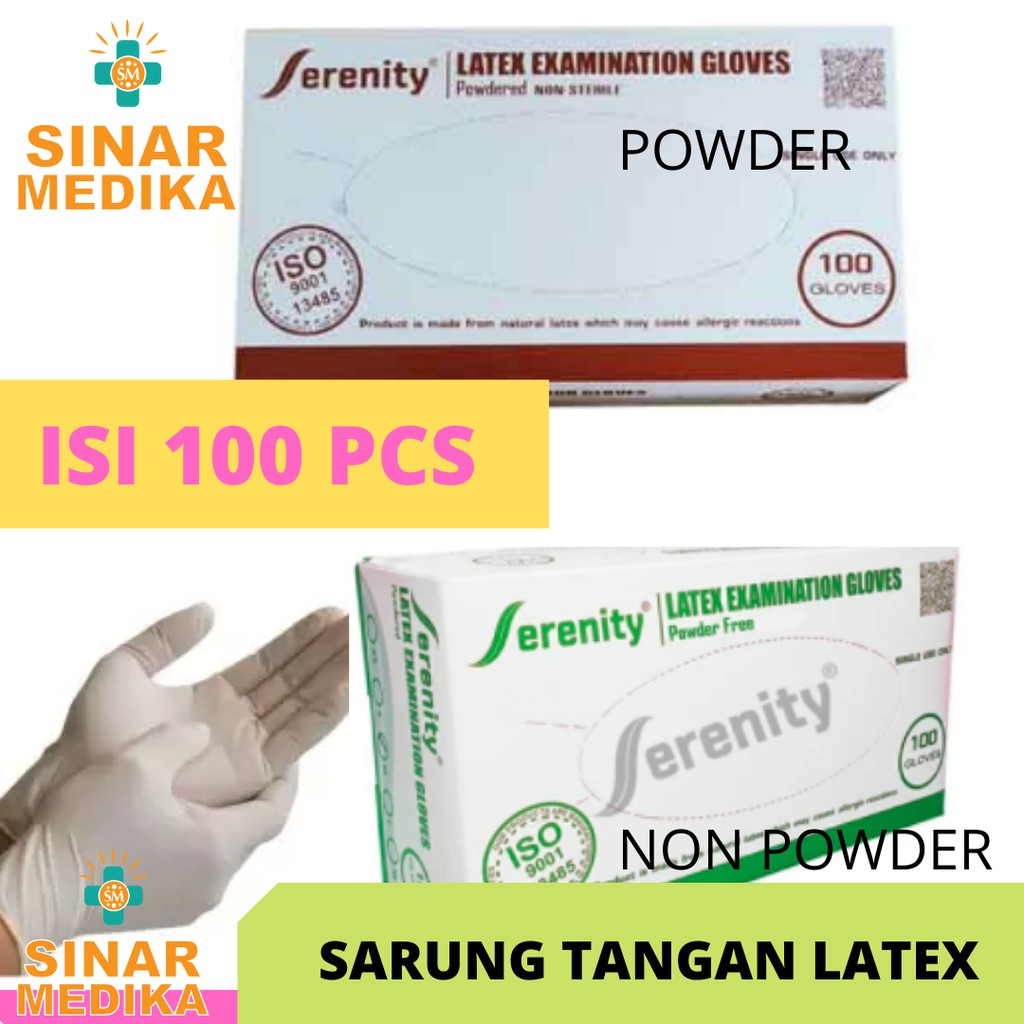 SARUNG TANGAN POWDER LATEKS ISI 100 PCS . HANDSCHOEN GLOVES LATEX ISI 100 PCS SERENITY GLOVE HANSKUN