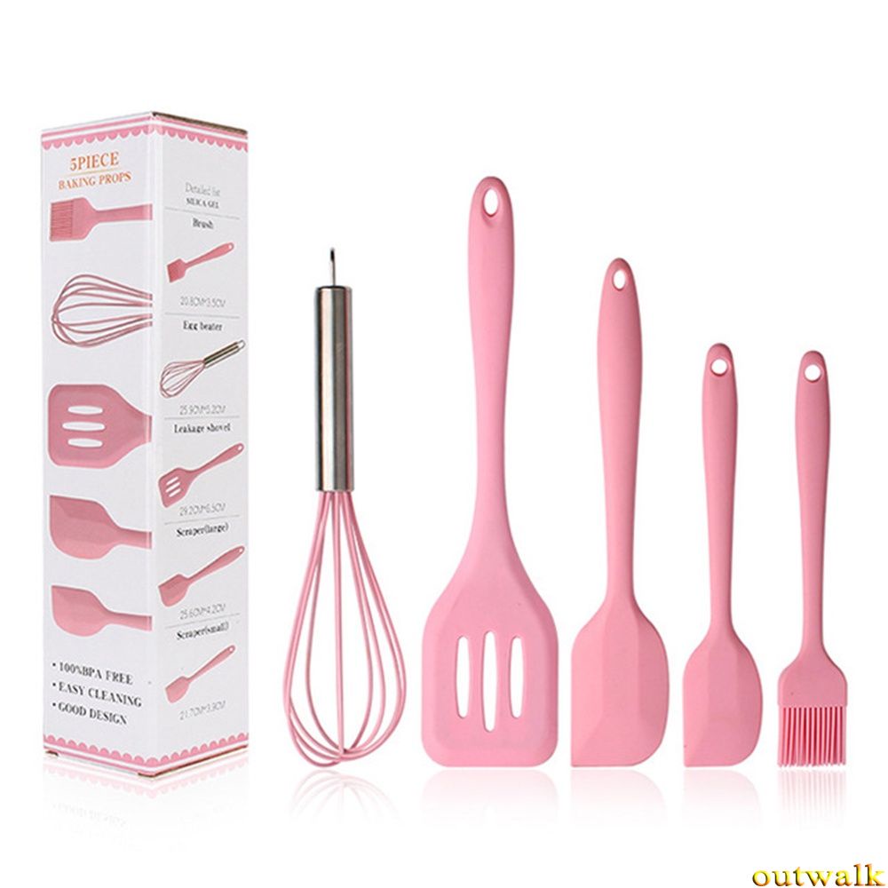 5pcs / Set Alat Pengocok Telur Spatula Kuas Minyak Bahan Silikon Dengan Kotak Untuk Peralatan Dapur