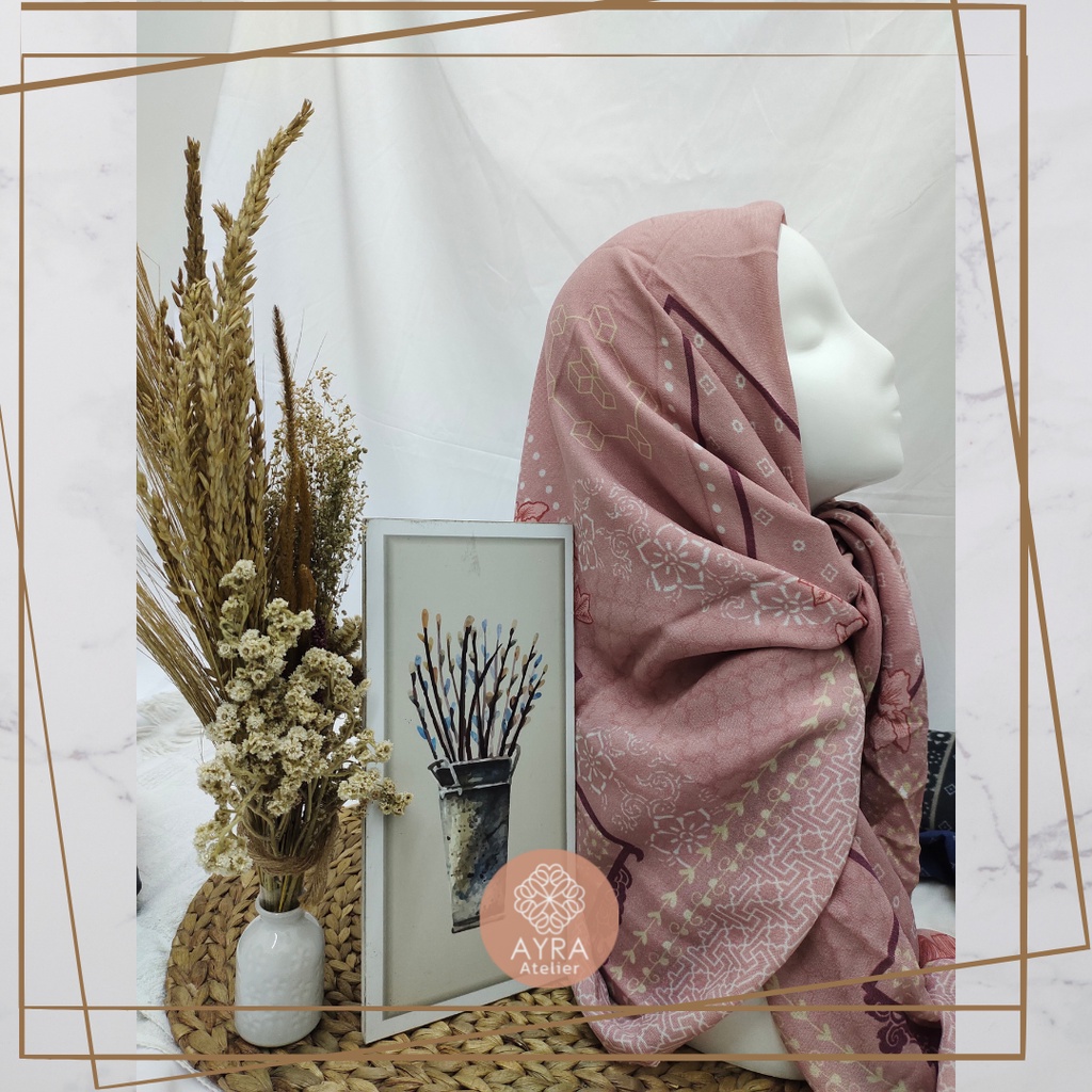 HIJAB SYARI SEGIEMPAT KERUDUNG JUMBO MOTIF JILBAB BESAR KERUDUNG JUMBO LASERCUT 130 cm JILBAB SYAR'I 130cm azzura Aubrey-B Rose