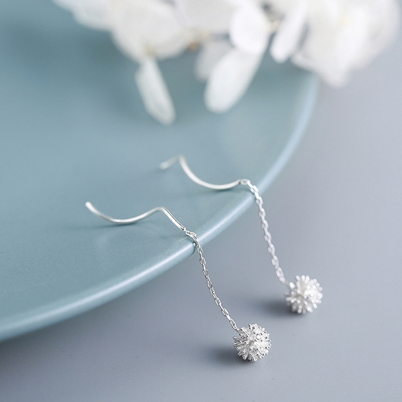 Anting Hoops Earrings Dandelion Bagian Yang Panjang Gelombang Perhiasan Earring Line Women Jewelry