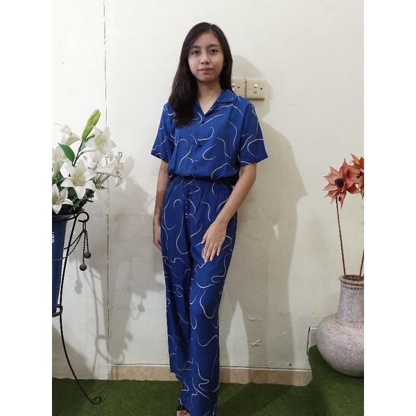 One Set Setelan Tie Dye Bali Kemeja Lengan Pendek - ONE SET Piyama Tie Dye Wanita & Pria GROSIR-GKS NavyWMM