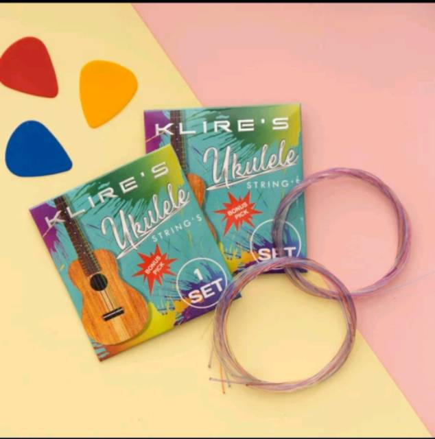 Senar gitar ukulele nilon warna pelangi 1set isi4 dan pick gitar