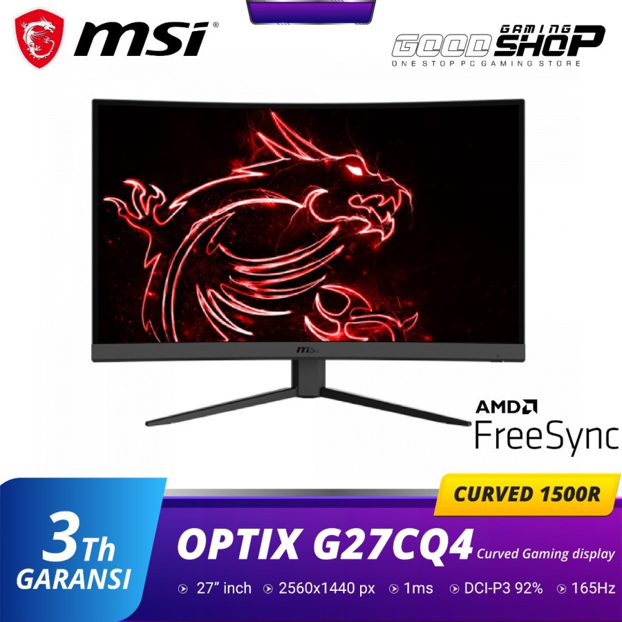 MSI OPTIX G27CQ4 CURVED GAMING MONITOR 27 inch [1440p, 165Hz] WQHD 1ms