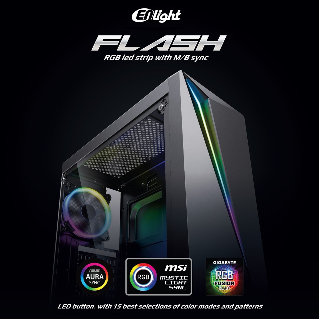 Casing Gaming Enlight Flash RGB Sync ( w/ 1 Buah 12Cm RGB Fan)