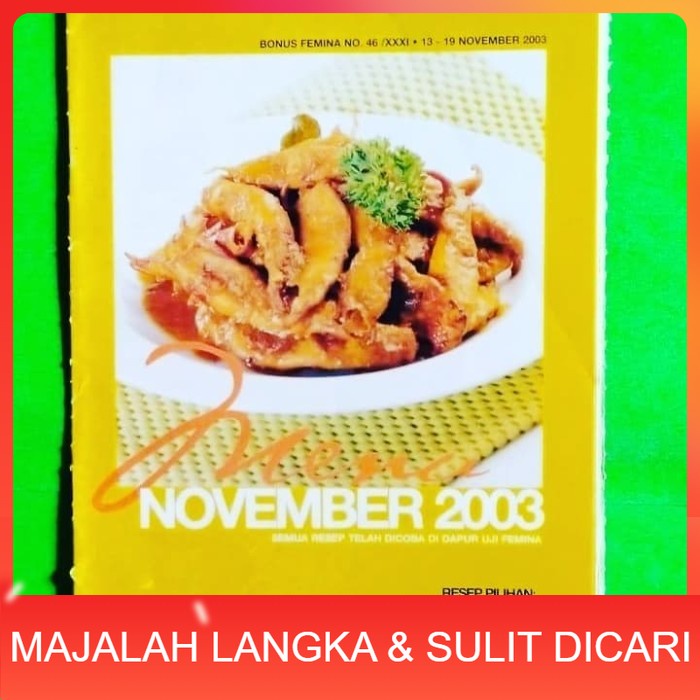 Buku Resep Menu November 2003 By Majalah Femina Langka