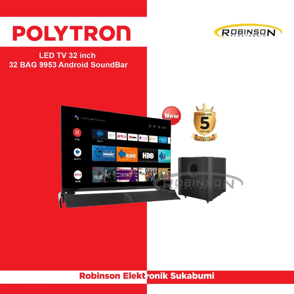 LED TV Polytron 32 inch 32 BAG 9858 / BG 9058 Android SoundBar