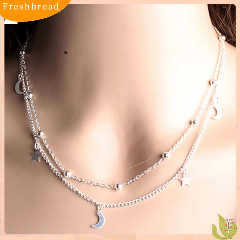 [TERLARIS]Women's Vintage Simple Multilayer Crescent Star Bead Polished Short Necklace